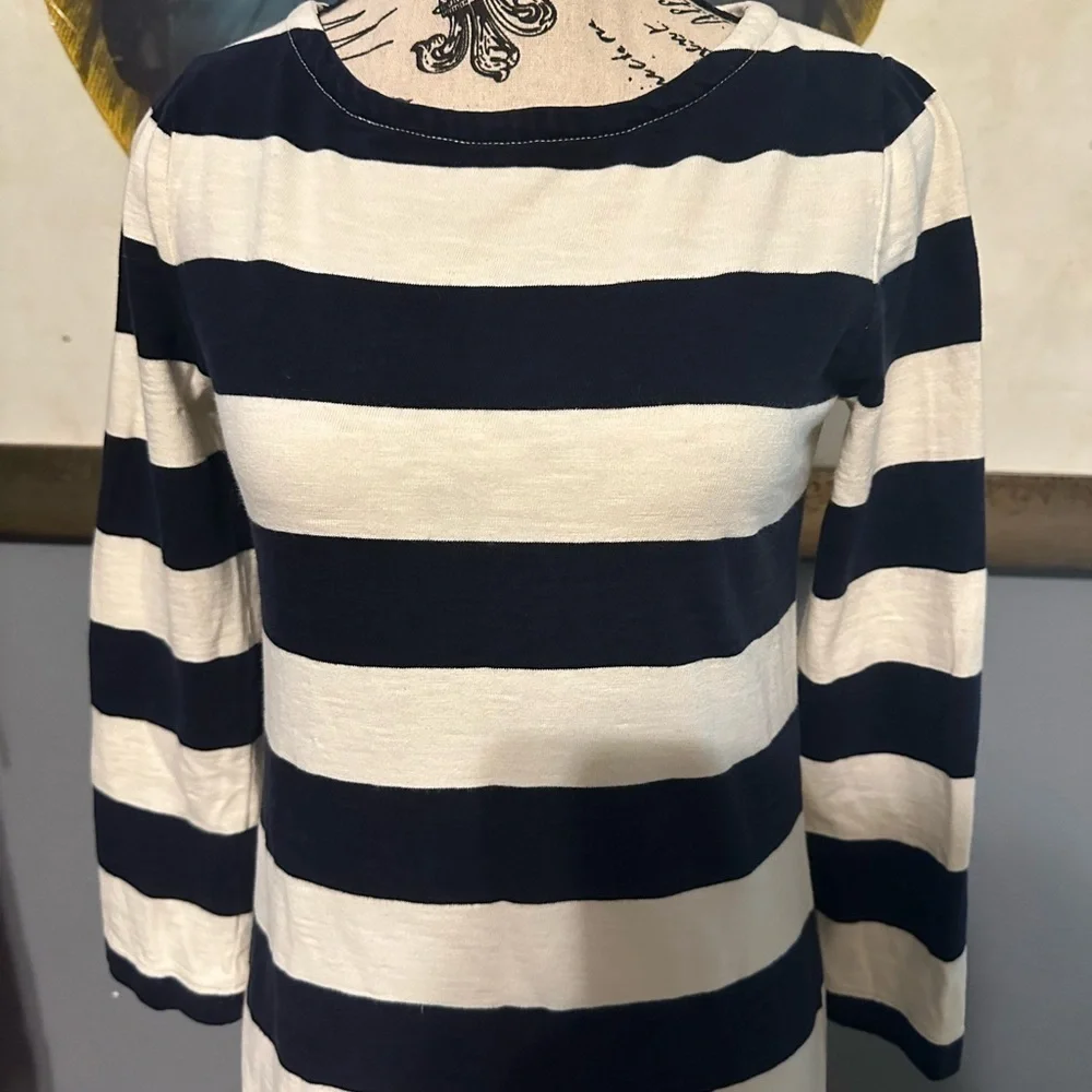 J crew heavy cotton blue and cream stripe dress. Fits small too